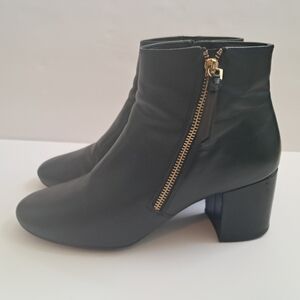 Cole Haan Women's Black Ankle Boots with Gold Zipper | Size 10